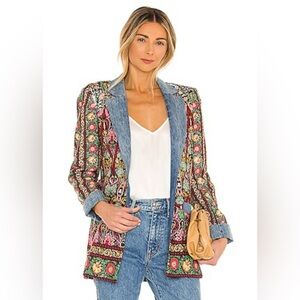 Alice + Olivia Verna Floral Patchwork Denim Blazer Size XS